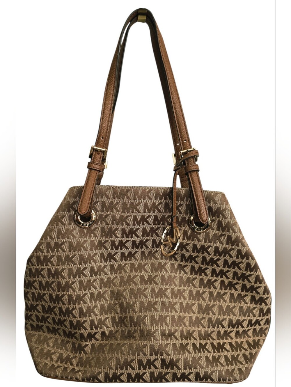 Michael Kors MK Signature Jacquard Brown Large Tote Shoulder Bag - Picture 2 of 7